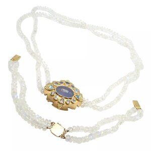 Paula Crevoshay 18k Gold Set Moonstone Chalcedony Brooch Bracelet Necklace OOAK
